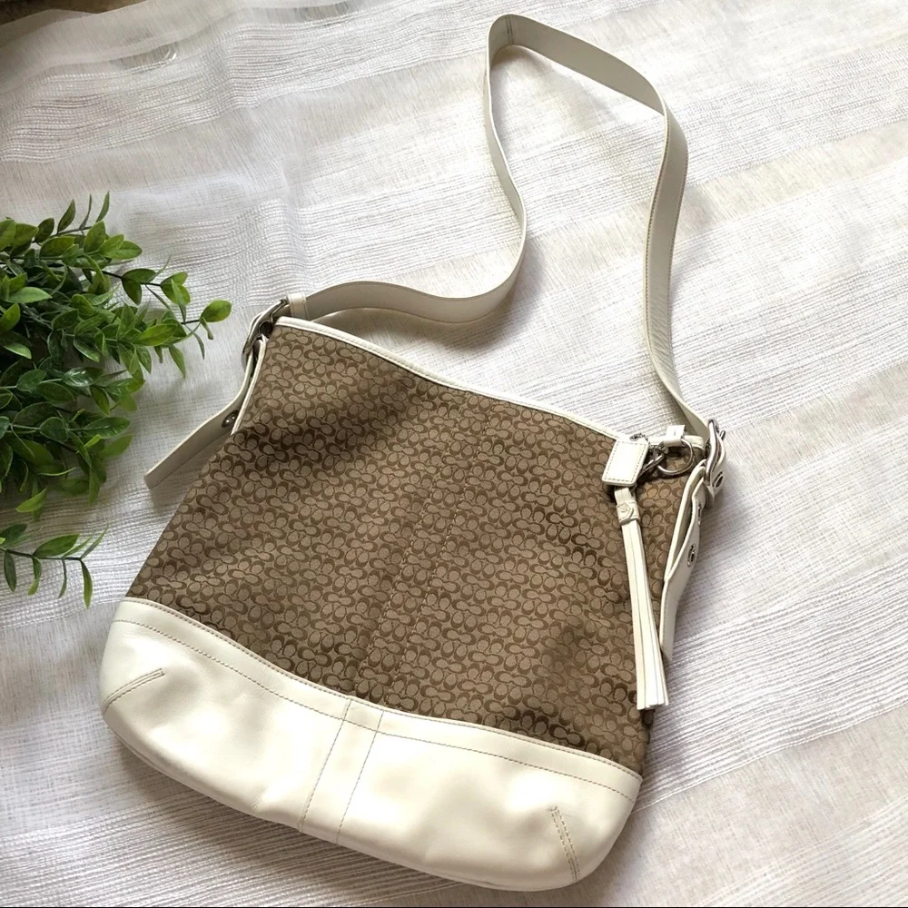 Coach Set | White Leather Y2K Tan Brown Logo Crossbody Bag & Wristlet Wallet - Picture 2 of 13